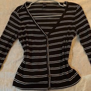 a black and white striped long sleeve v neck. from forever 21. with buttons.